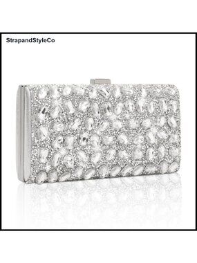 Rhinestone Crystal Evening Clutch Sparkly Satin Handbag Party Purse